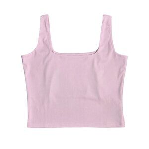 NWOT | Soft Pink Performance Crop Top | Square Neckline | Size Large